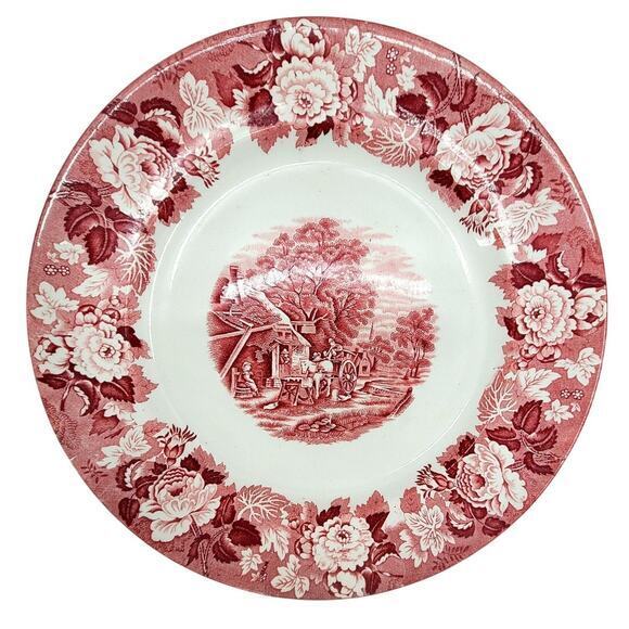 Enoch Wood's English Scenery Wood & Sons Cottagecore Red Transferware Chop Plate - Picture 1 of 13